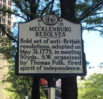 north carolina highway marker for the Mecklenburg Resolves