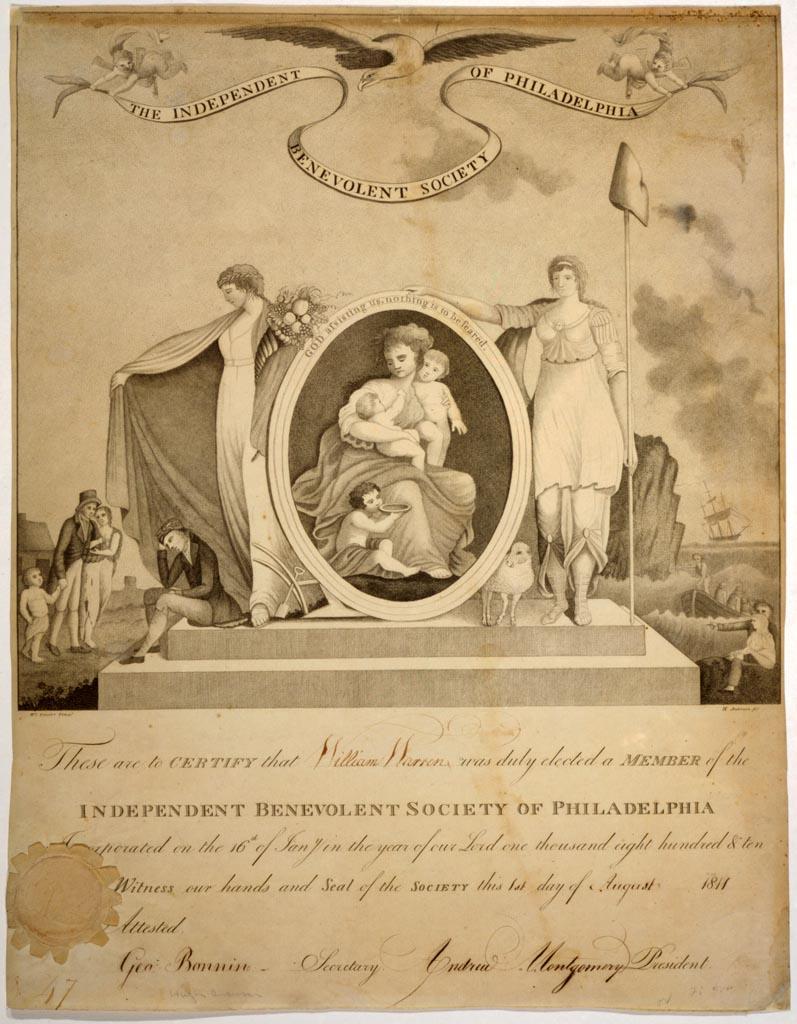   A membership certificate for a benevolent society in Philadelphia, 1814.
