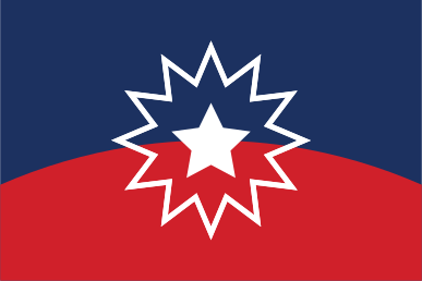 A flag. It is blue on the top half and red on the bottom half. A star insignia denotes the division between colors.