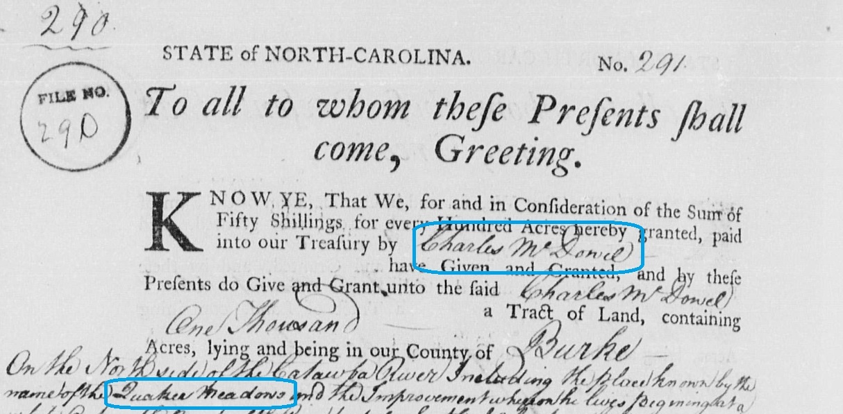 copy of mcdowell's land grant
