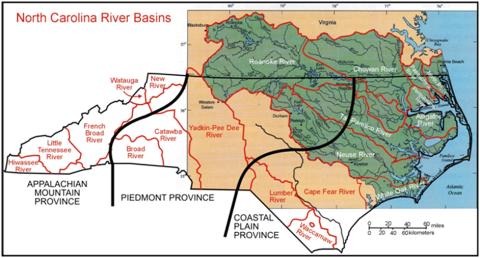 Map of North Carolina's geological provinces and drainage basins