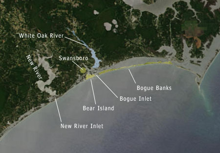 Map/Satellite Image of the North Carolina coast-Bear Island and Bogue Banks