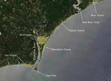 Map/Satellite Image of the North Carolina coast-Cape Fear to Bear Island