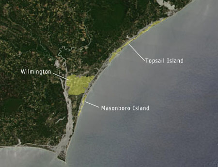 Map/satellite of the North Carolina coast-Topsail and Masonboro Island
