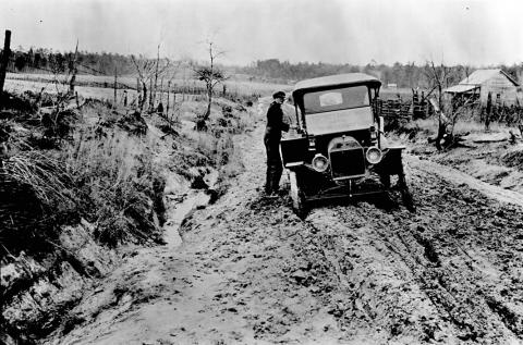 Automobile stuck in the mud
