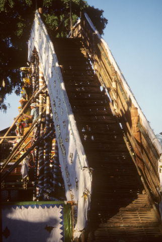 Decorated bamboo stairs for cremation tower