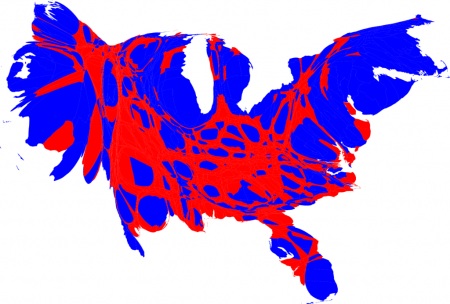 Presidential election results by county, 2008: Cartogram