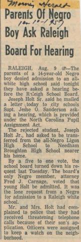 Parents of Negro Boy Ask Raleigh Board for Hearing (1957)