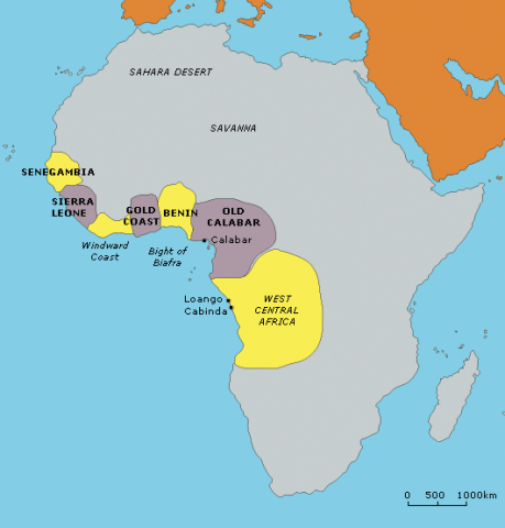Major African regions contributing to the transatlantic slave trade in the 17th & 18th centuries