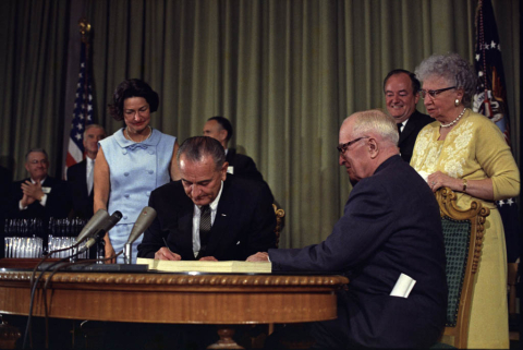 President Johnson signs Medicare bill