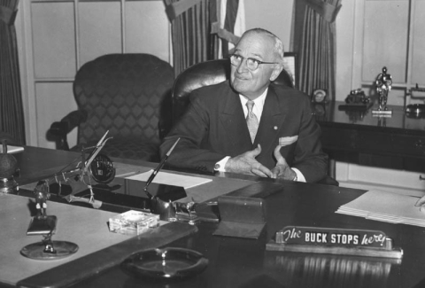 Harry Truman at his desk