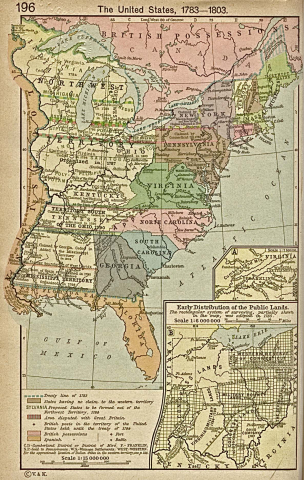 Map of the United States, 1783–1803, showing the State of Franklin