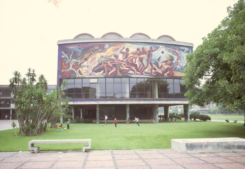 Decorated university building in Mexico City