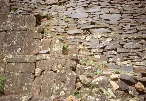 Pyramid wall in Tzintzuntzan, Mexico