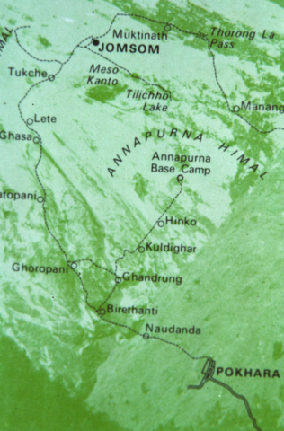 Trekking map of Annapurna mountain region