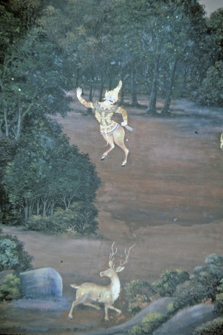 Demon changes into a deer to lure Sita (Thai Ramayana mural)
