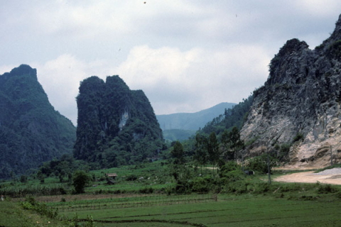 Rocky outcrops above farmland near Hoa Binh