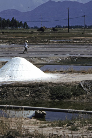 Large mound of sea salt ready for collection at coastal factory south of Nha Trang