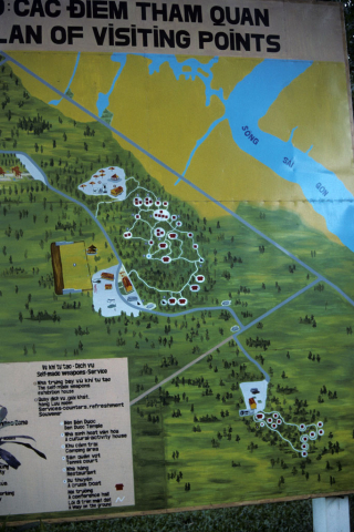 Colored wall map of tunnels at Cu Chi used by Vietcong during Vietnam War